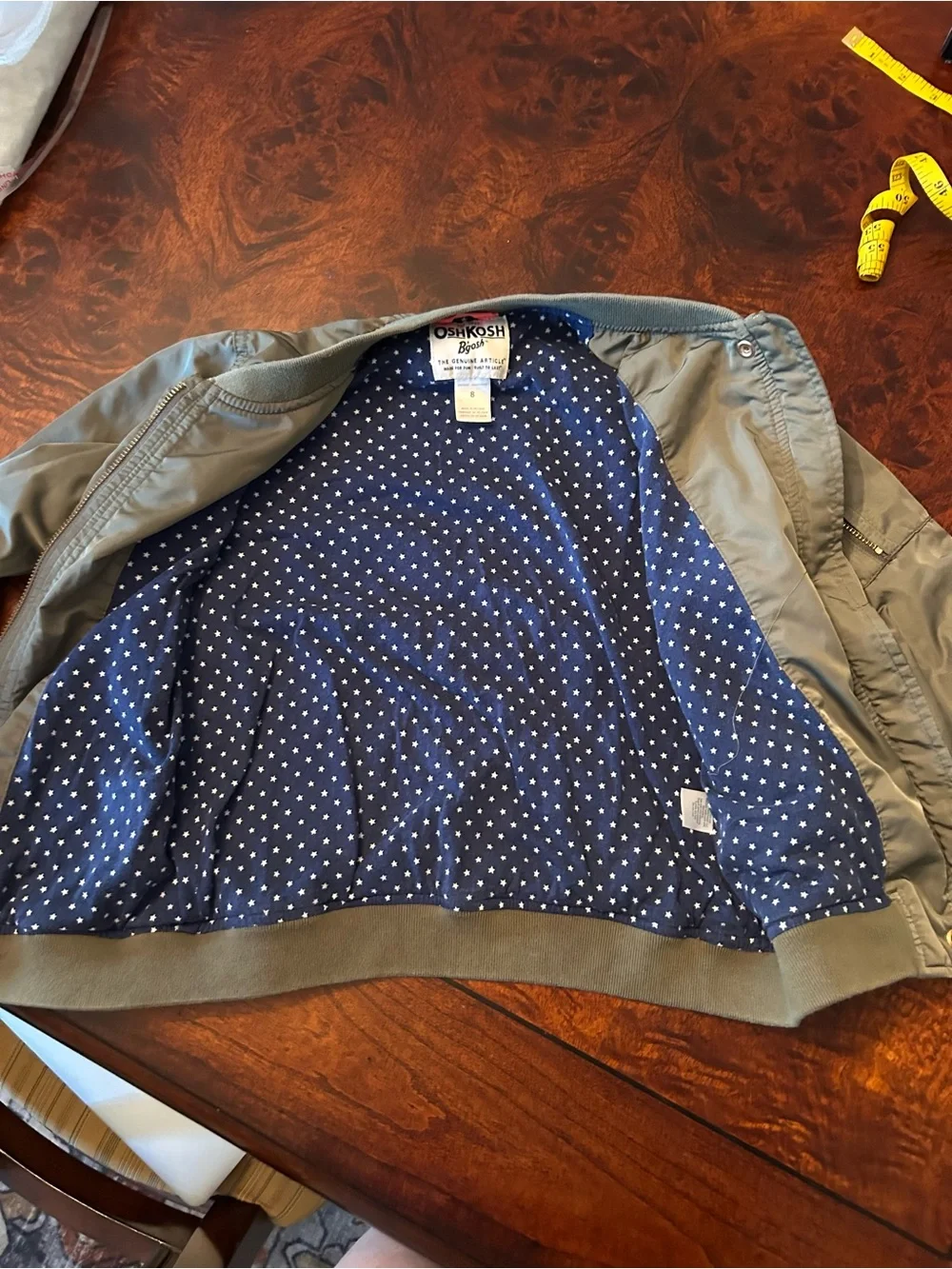 OshKosh B'gosh Girls Bomber Jacket 8 Olive Green Coat Gold Buttons